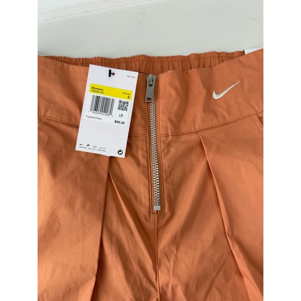 Nike Pleated Womens Loose Fit Mid Rise Woven Pants Monarch Orange Small NEW